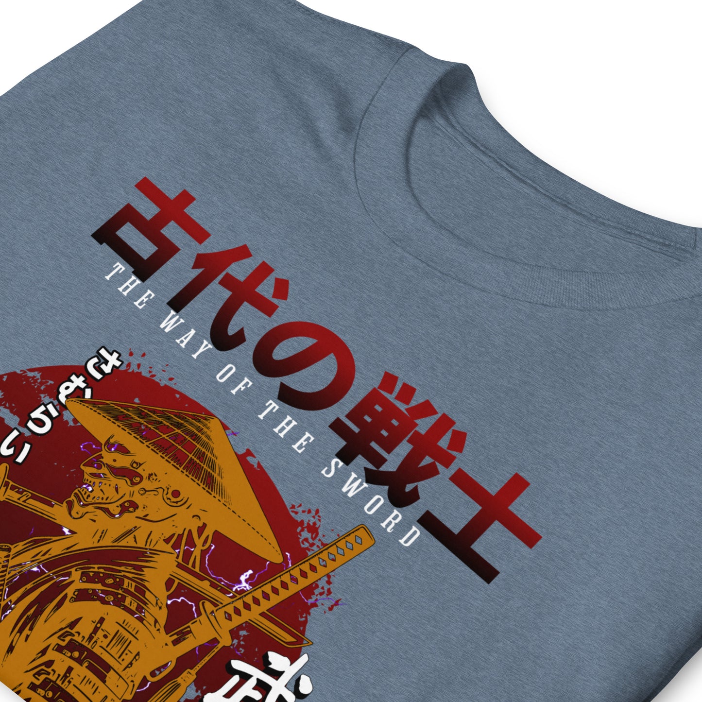 Unisex graphic t-shirt with “Mythic Fighter Samurai” Japanese warrior design, cotton short sleeve tee by LostLogicCo Canada