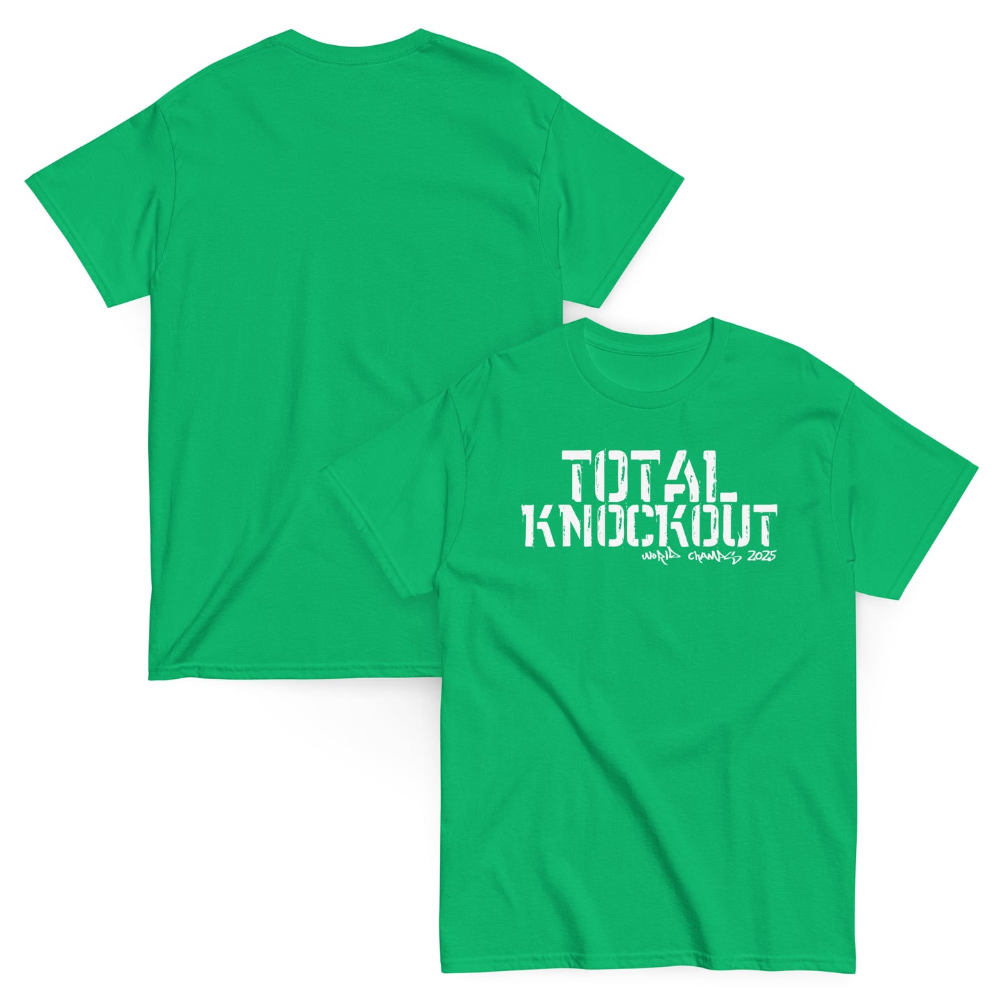 Unisex typography t-shirt with “Total Knockout” distressed lettering, cotton short sleeve tee by LostLogicCo Canada