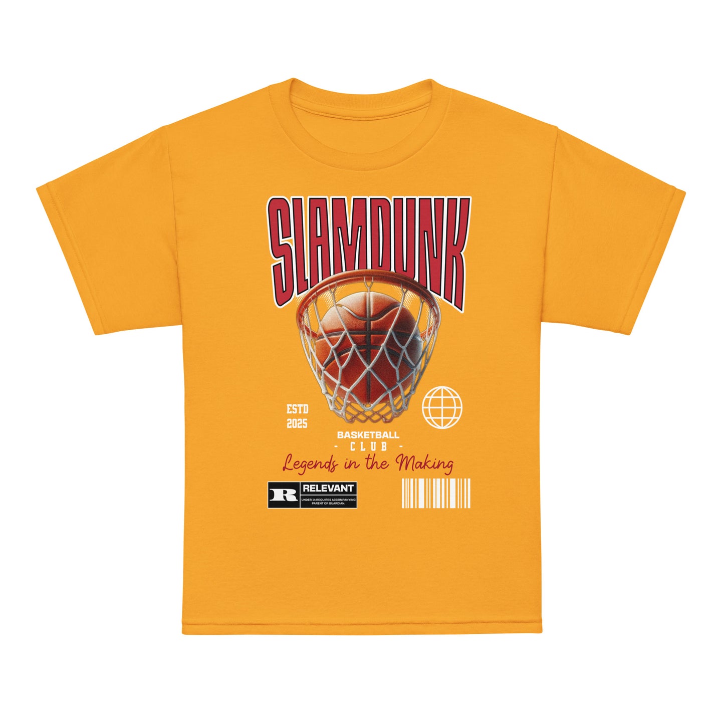 Youth t-shirt with “Slam Dunk Legends in the Making” basketball design, moisture-wicking fabric sports tee by LostLogicCo Canada