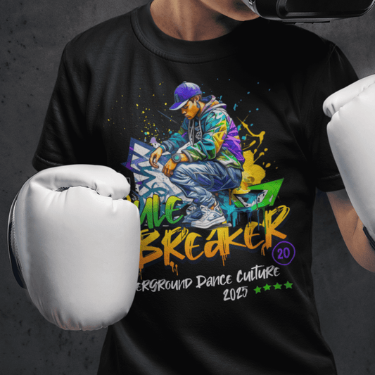 Child wearing “Rule Breaker” graffiti-style streetwear t-shirt, casual sports youth tee by LostLogicCo Canada