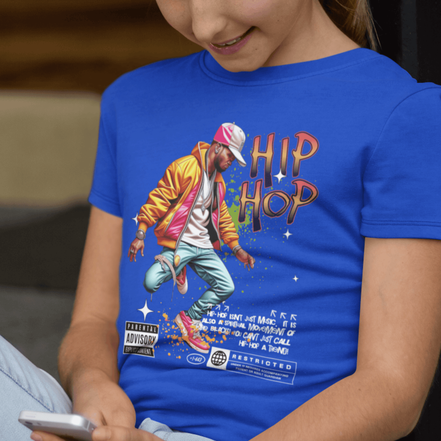 Child wearing youth “Hip Hop” streetwear dance t-shirt, sporty cotton-poly tee by LostLogicCo Canada