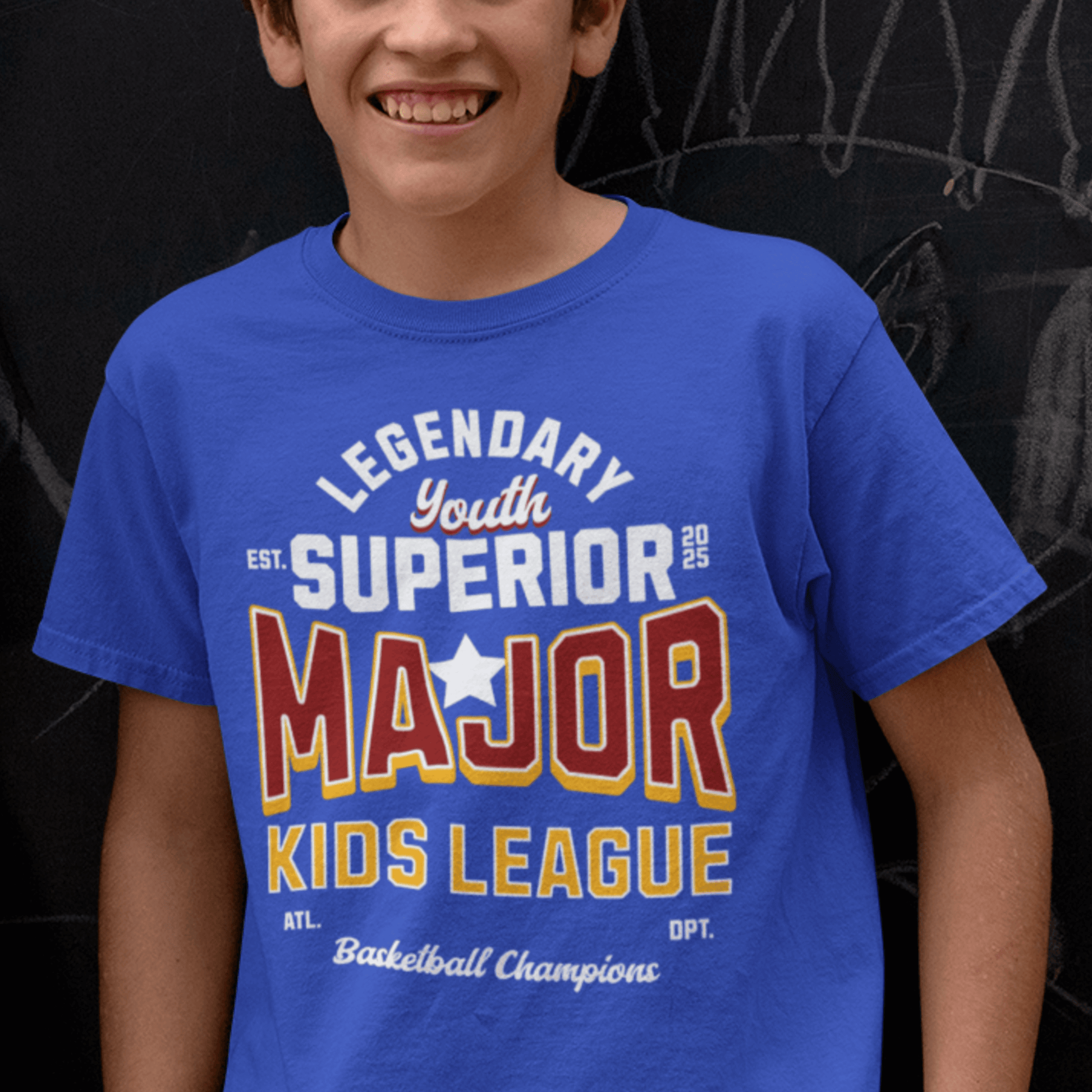 Child wearing “Major Kids League” sporty typography t-shirt, breathable cotton youth tee by LostLogicCo Canada