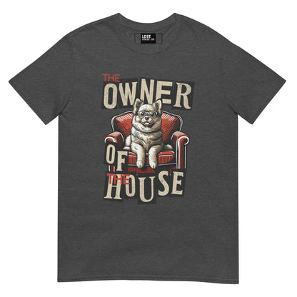 Unisex dog graphic t-shirt with “Owner of the House” design, short sleeve cotton tee by LostLogicCo Canada