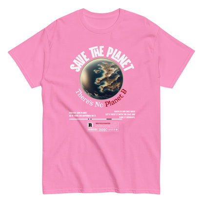 Unisex t-shirt with “Save The Planet There’s No Planet B” text and Earth illustration, eco-awareness cotton tee by LostLogicCo Canada