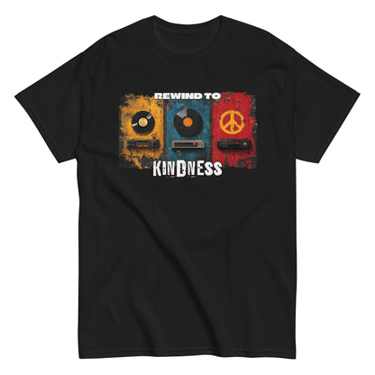 Unisex graphic t-shirt with “Rewind to Kindness” retro design, cotton short sleeve tee by LostLogicCo Canada