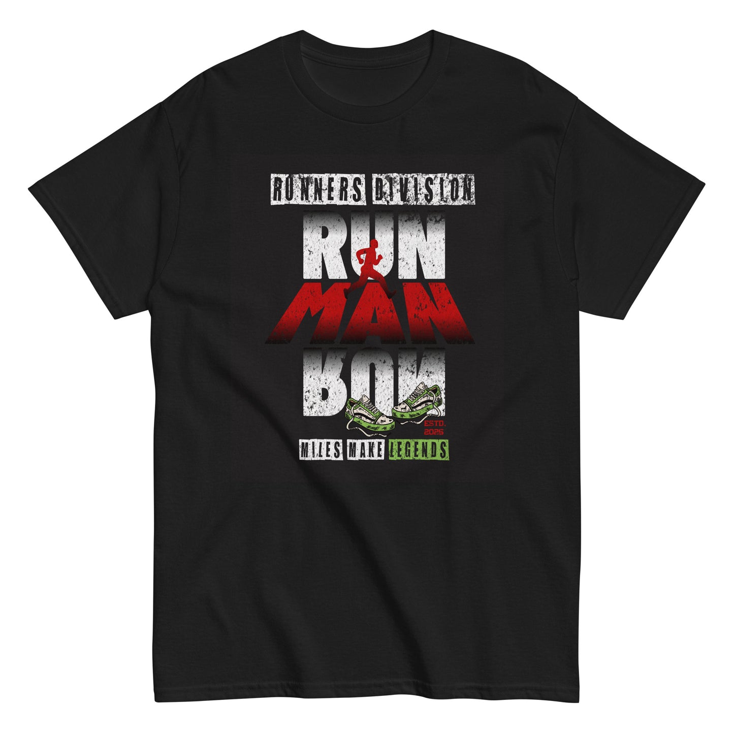 Unisex running graphic t-shirt with “Run Man Run” motivational design, cotton short sleeve tee by LostLogicCo Canada