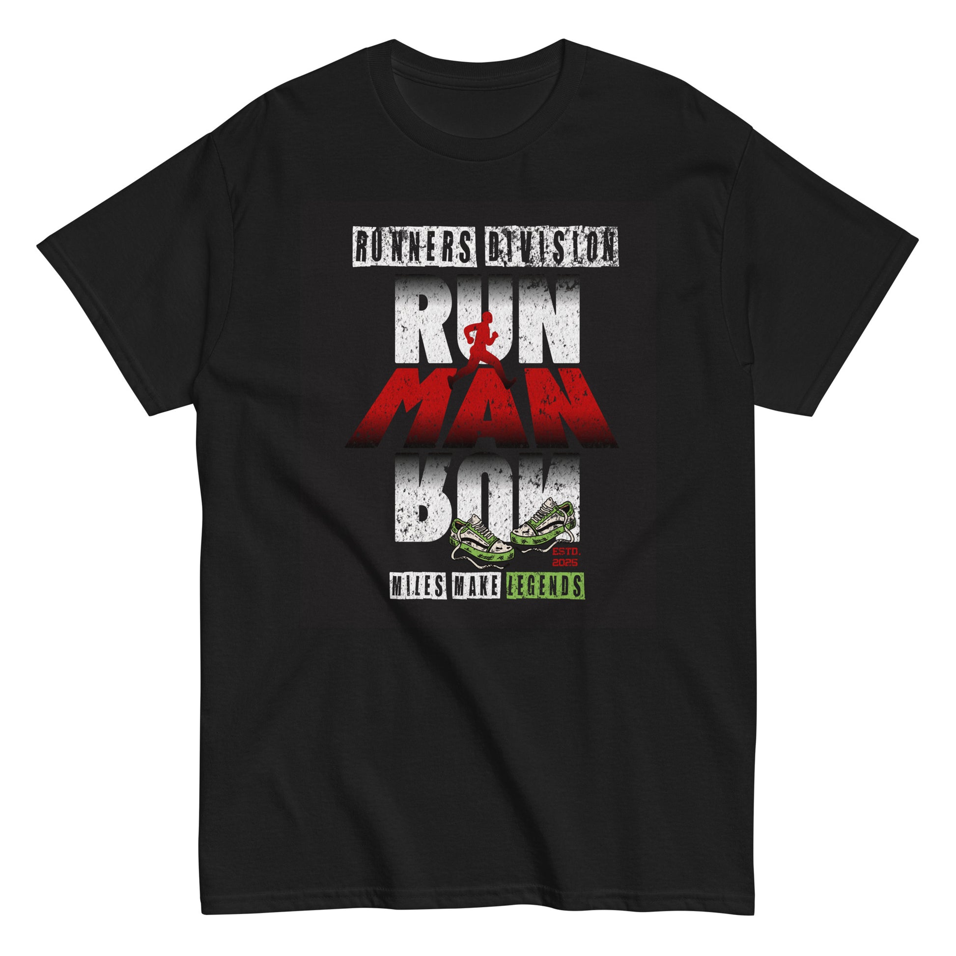 Unisex running graphic t-shirt with “Run Man Run” motivational design, cotton short sleeve tee by LostLogicCo Canada