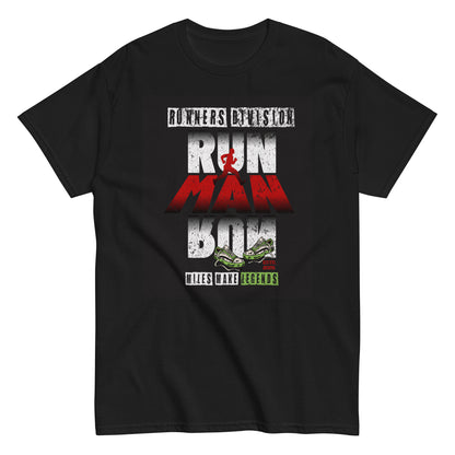 Unisex running graphic t-shirt with “Run Man Run” motivational design, cotton short sleeve tee by LostLogicCo Canada