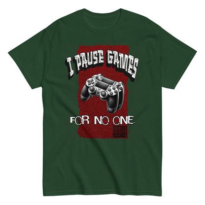 Unisex graphic t-shirt with “I Pause Games for No One” controller design, cotton tee by LostLogicCo Canada