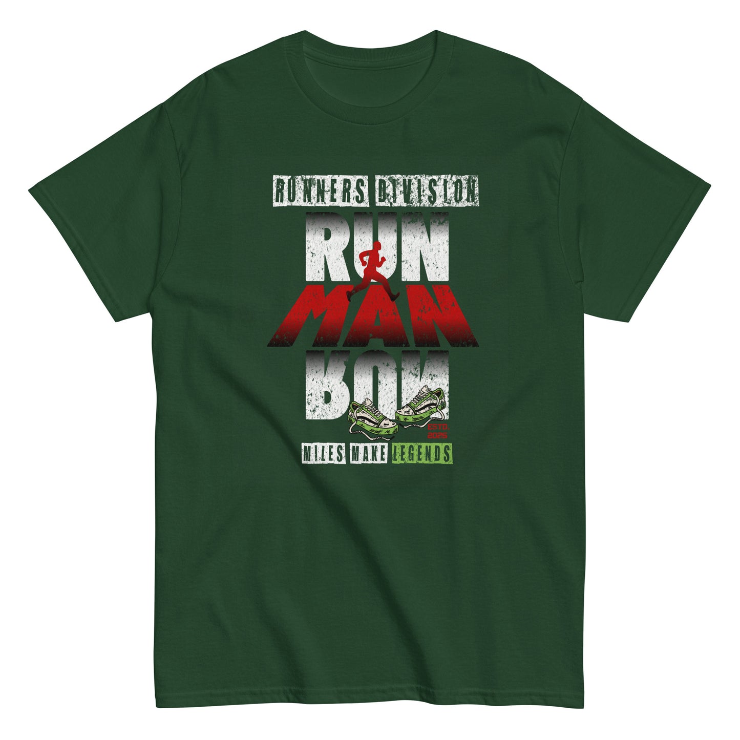 Unisex running graphic t-shirt with “Run Man Run” motivational design, cotton short sleeve tee by LostLogicCo Canada