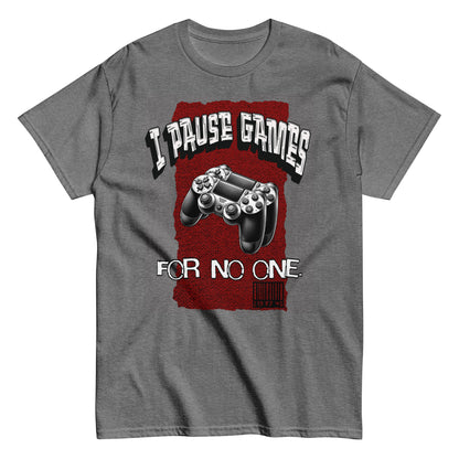 Unisex graphic t-shirt with “I Pause Games for No One” controller design, cotton tee by LostLogicCo Canada