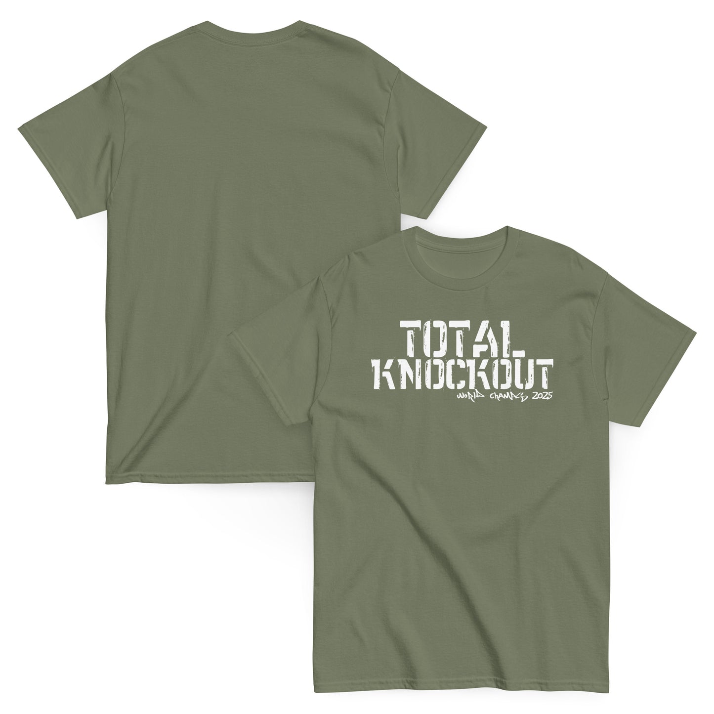 Unisex typography t-shirt with “Total Knockout” distressed lettering, cotton short sleeve tee by LostLogicCo Canada