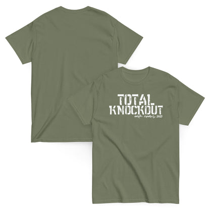 Unisex typography t-shirt with “Total Knockout” distressed lettering, cotton short sleeve tee by LostLogicCo Canada