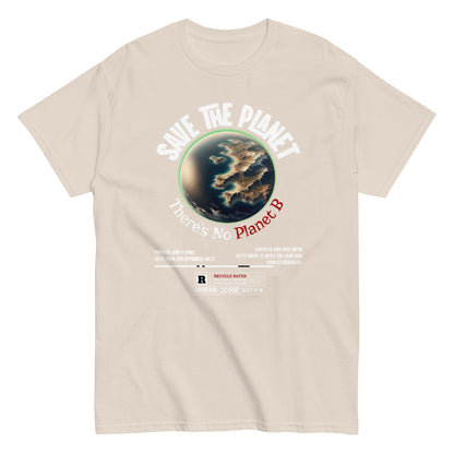 Unisex t-shirt with “Save The Planet There’s No Planet B” text and Earth illustration, eco-awareness cotton tee by LostLogicCo Canada