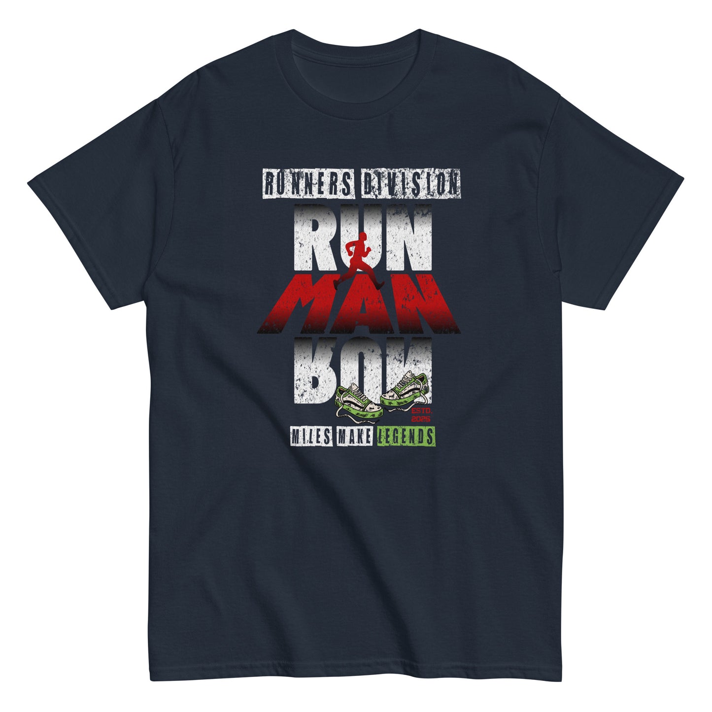 Unisex running graphic t-shirt with “Run Man Run” motivational design, cotton short sleeve tee by LostLogicCo Canada
