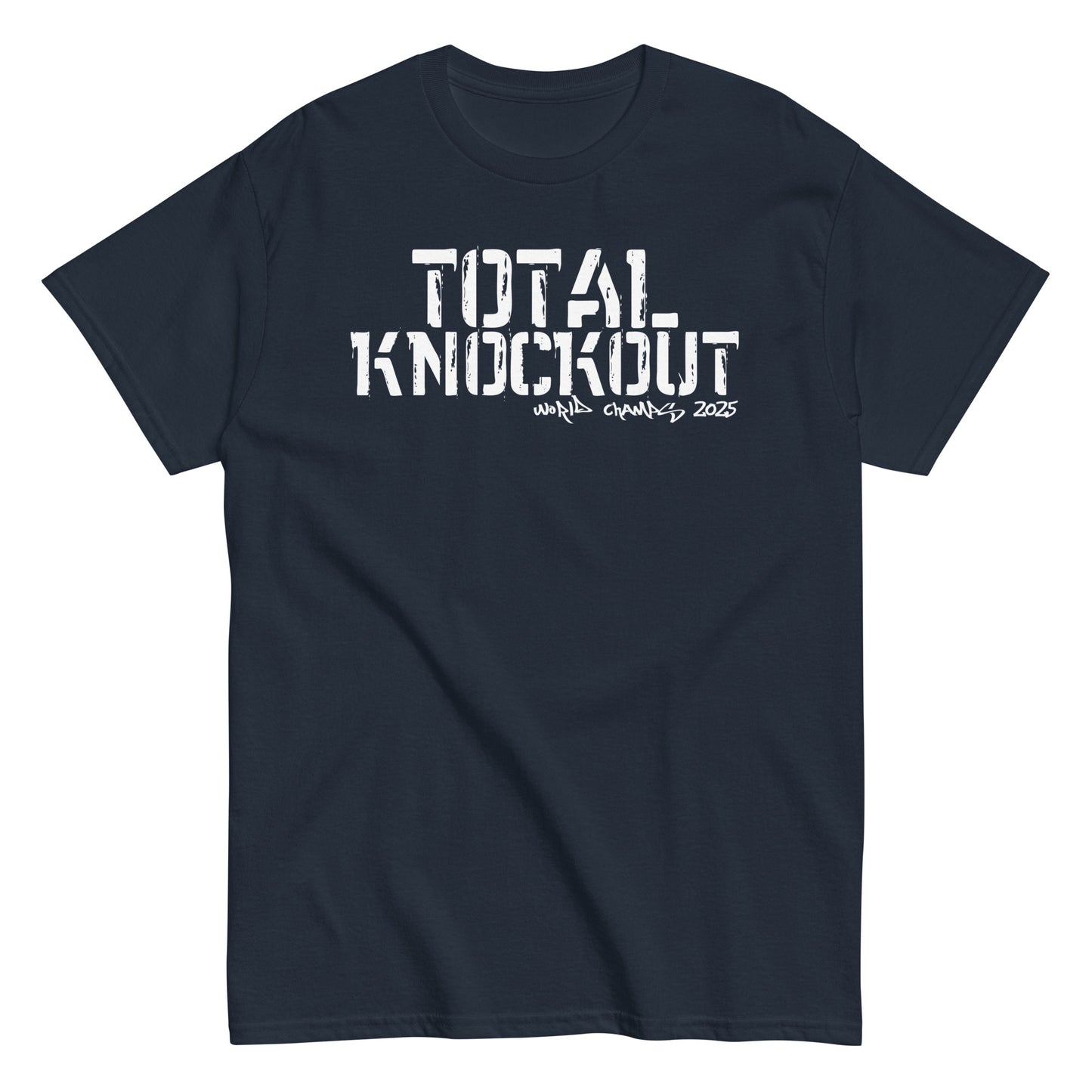 Unisex typography t-shirt with “Total Knockout” distressed lettering, cotton short sleeve tee by LostLogicCo Canada