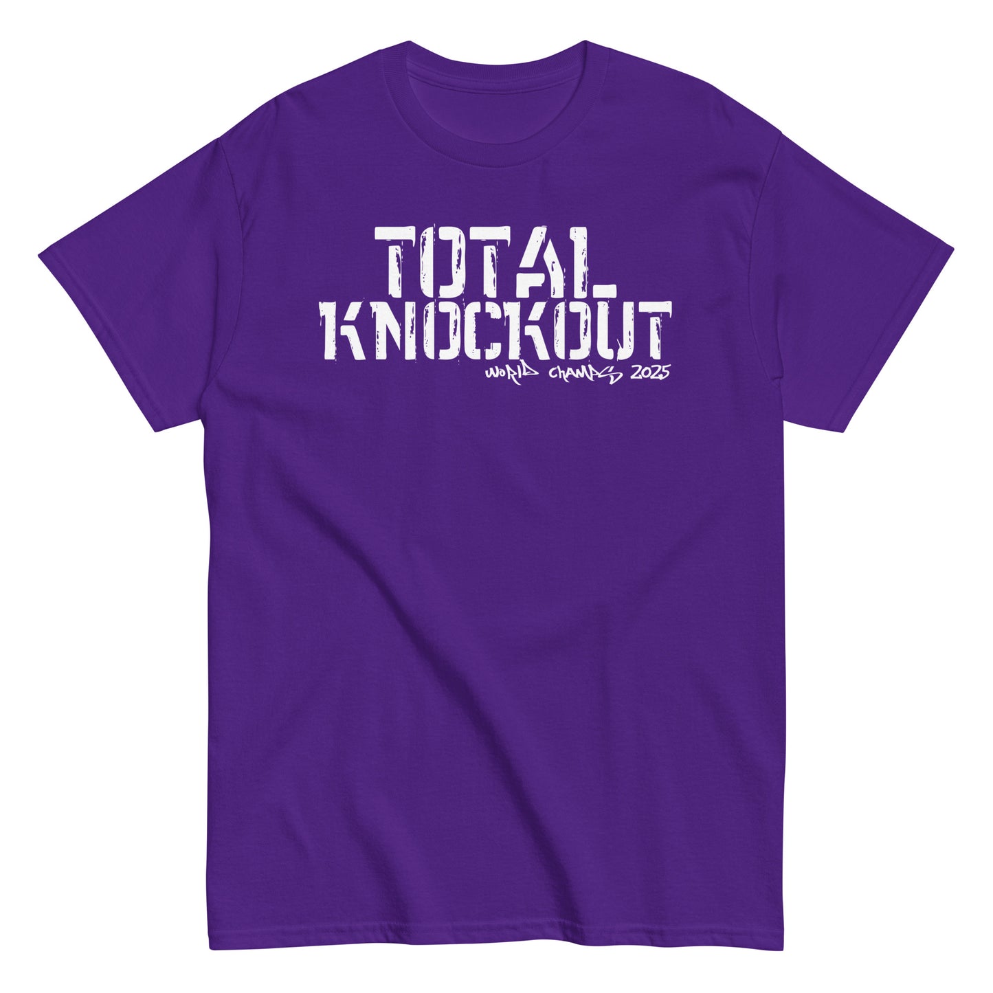 Unisex typography t-shirt with “Total Knockout” distressed lettering, cotton short sleeve tee by LostLogicCo Canada