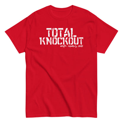 Unisex typography t-shirt with “Total Knockout” distressed lettering, cotton short sleeve tee by LostLogicCo Canada