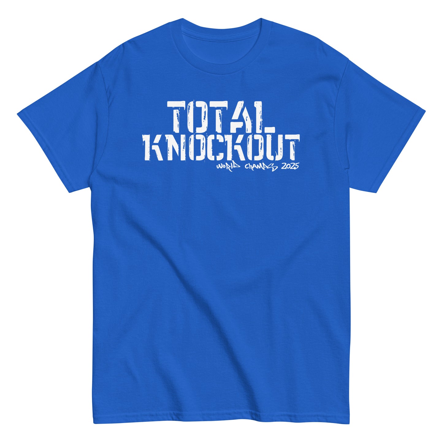 Unisex typography t-shirt with “Total Knockout” distressed lettering, cotton short sleeve tee by LostLogicCo Canada