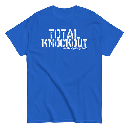 Unisex typography t-shirt with “Total Knockout” distressed lettering, cotton short sleeve tee by LostLogicCo Canada