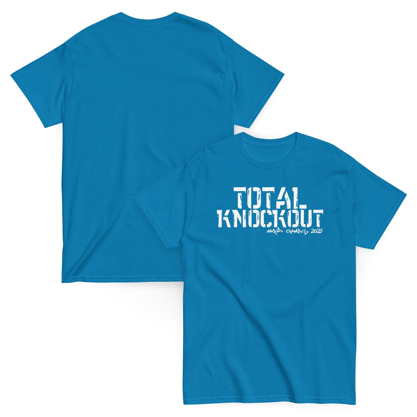 Unisex typography t-shirt with “Total Knockout” distressed lettering, cotton short sleeve tee by LostLogicCo Canada