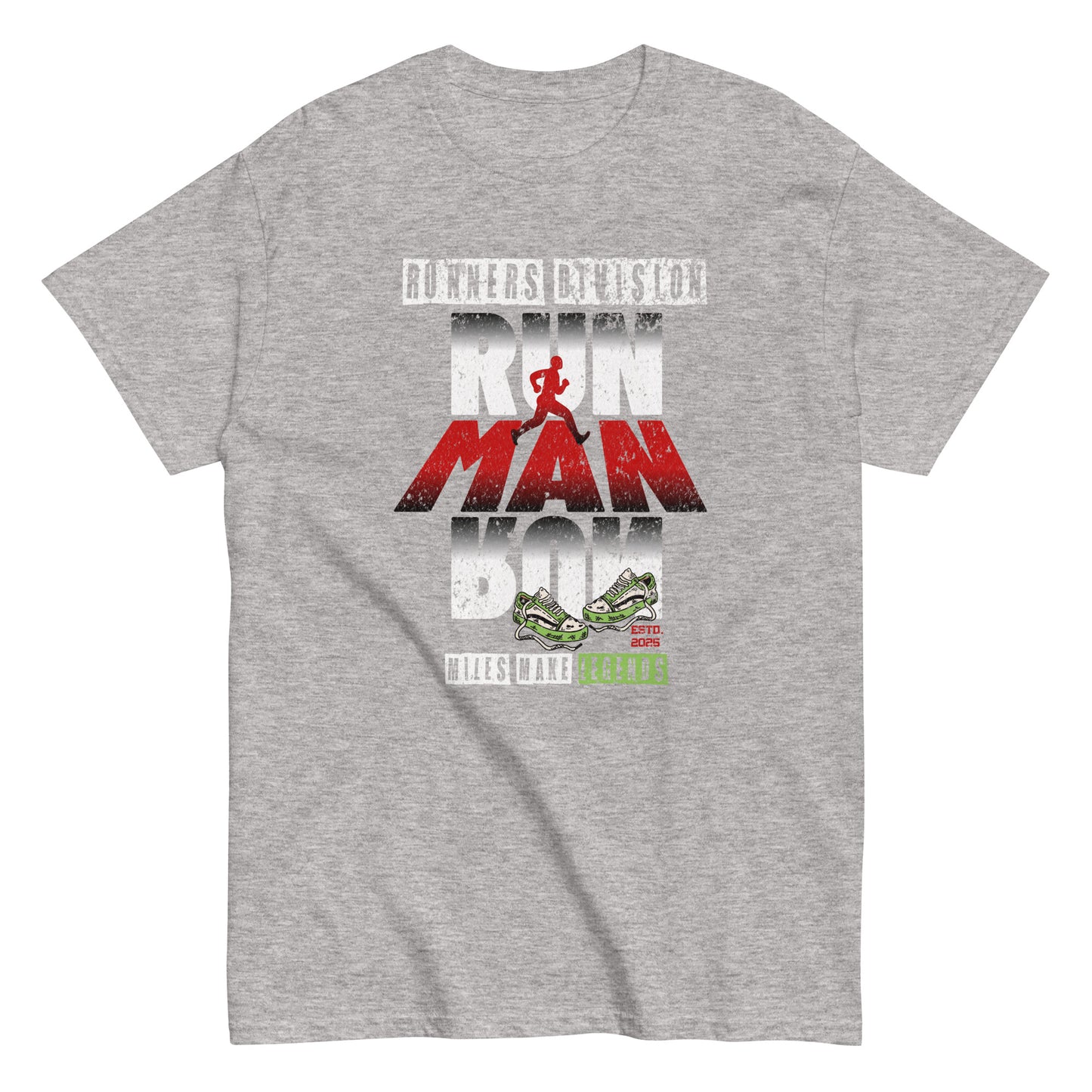 Unisex running graphic t-shirt with “Run Man Run” motivational design, cotton short sleeve tee by LostLogicCo Canada