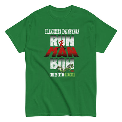Unisex running graphic t-shirt with “Run Man Run” motivational design, cotton short sleeve tee by LostLogicCo Canada