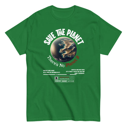 Unisex t-shirt with “Save The Planet There’s No Planet B” text and Earth illustration, eco-awareness cotton tee by LostLogicCo Canada