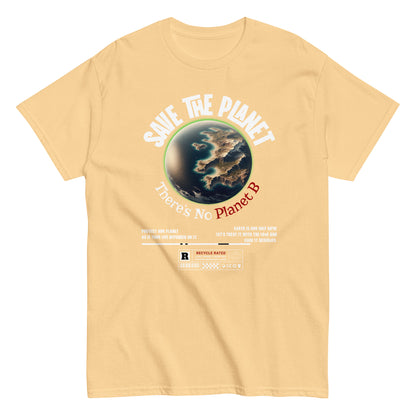 Unisex t-shirt with “Save The Planet There’s No Planet B” text and Earth illustration, eco-awareness cotton tee by LostLogicCo Canada
