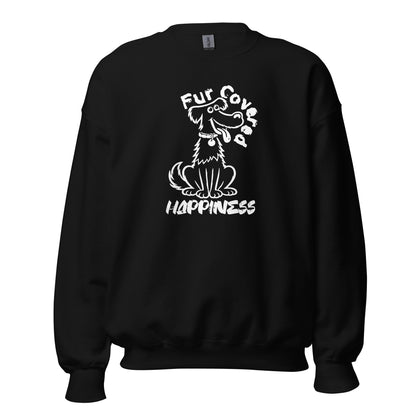 Fur Covered Happiness dog illustration printed on unisex crew neck sweatshirt