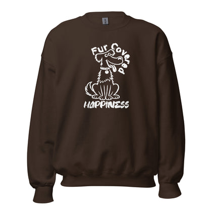 Fur Covered Happiness dog illustration printed on unisex crew neck sweatshirt