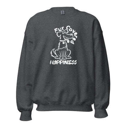 Fur Covered Happiness dog illustration printed on unisex crew neck sweatshirt