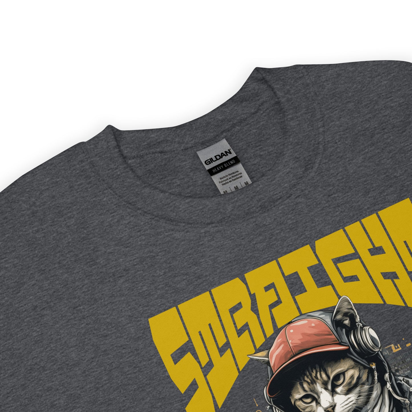 Unisex graphic sweatshirt with “Straight Outta Alley” cat design, cotton-poly crewneck by LostLogicCo Canada