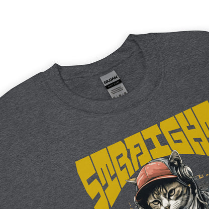 Unisex graphic sweatshirt with “Straight Outta Alley” cat design, cotton-poly crewneck by LostLogicCo Canada