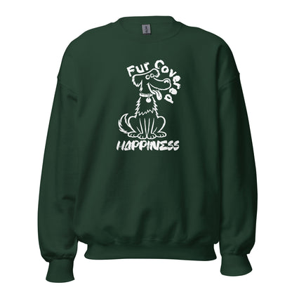 Fur Covered Happiness dog illustration printed on unisex crew neck sweatshirt