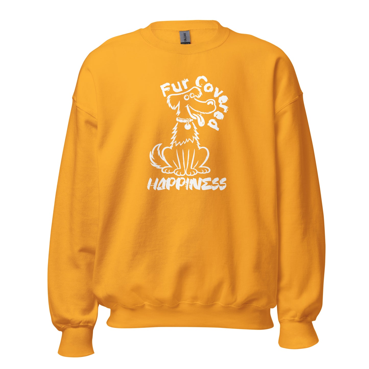 Fur Covered Happiness dog illustration printed on unisex crew neck sweatshirt