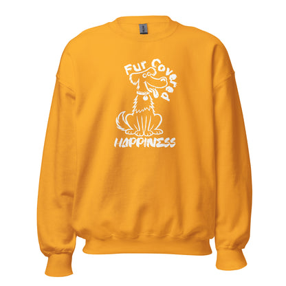 Fur Covered Happiness dog illustration printed on unisex crew neck sweatshirt