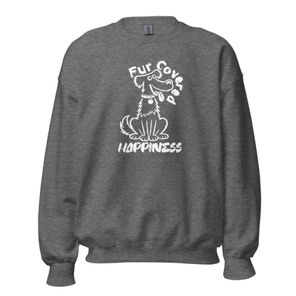 Fur Covered Happiness dog illustration printed on unisex crew neck sweatshirt