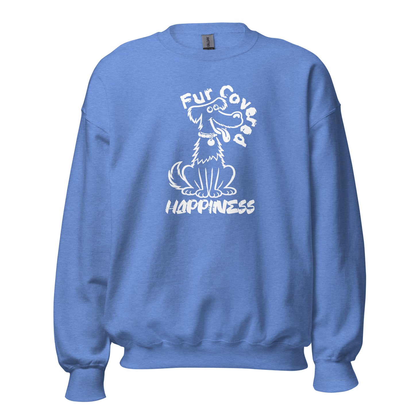 Fur Covered Happiness dog illustration printed on unisex crew neck sweatshirt