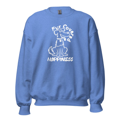 Fur Covered Happiness dog illustration printed on unisex crew neck sweatshirt