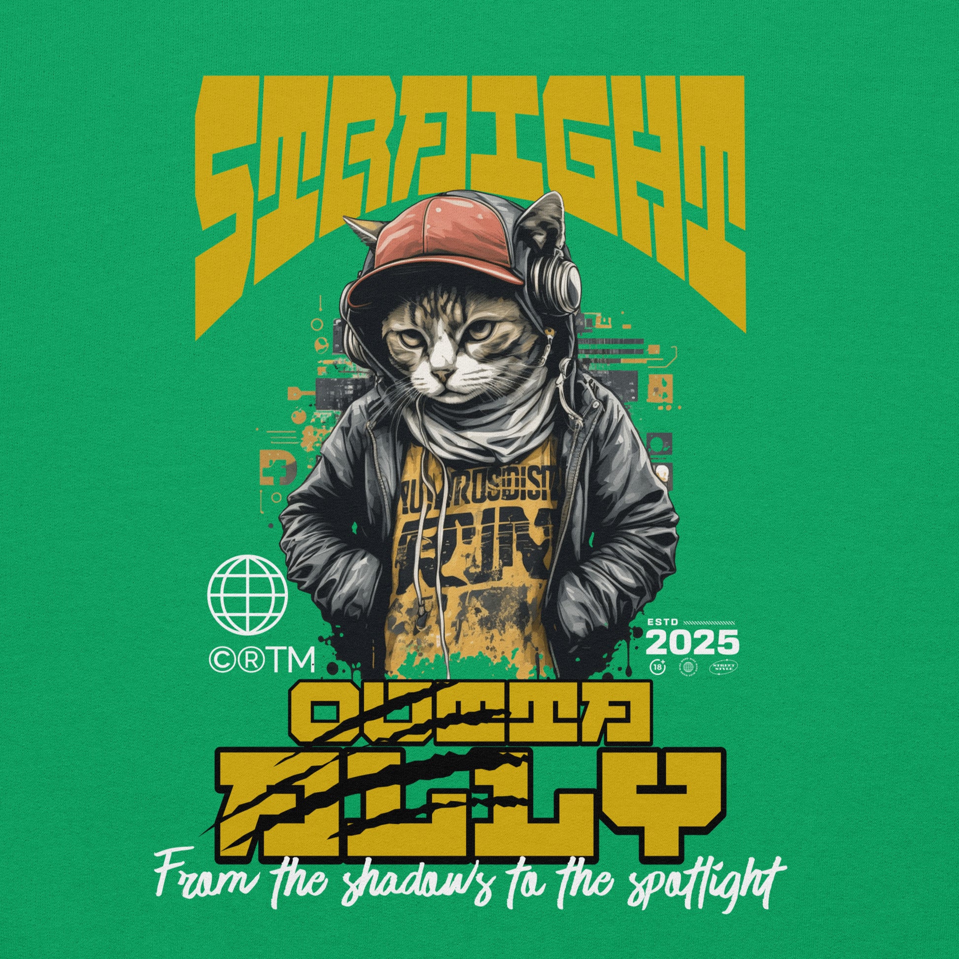 Unisex graphic sweatshirt with “Straight Outta Alley” cat design, cotton-poly crewneck by LostLogicCo Canada