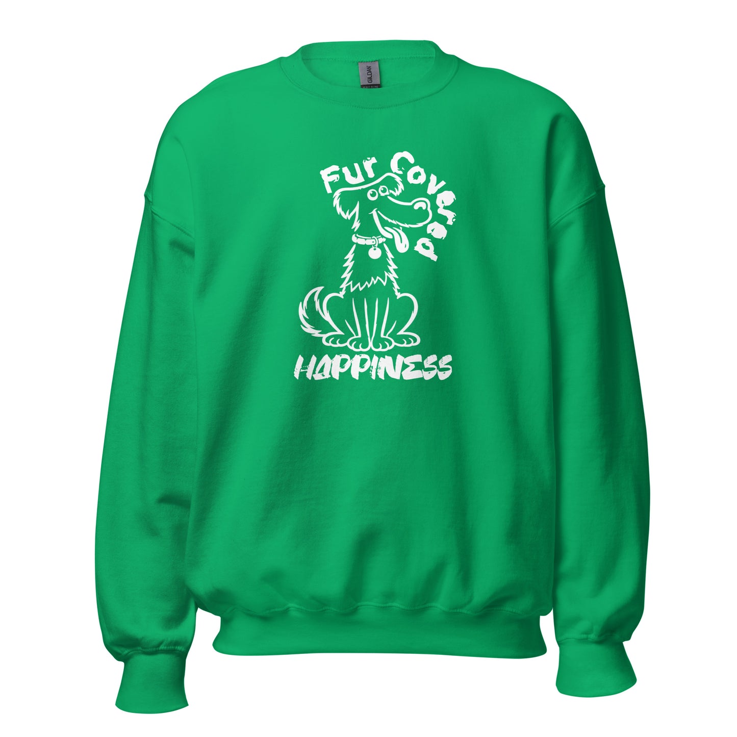 Fur Covered Happiness dog illustration printed on unisex crew neck sweatshirt