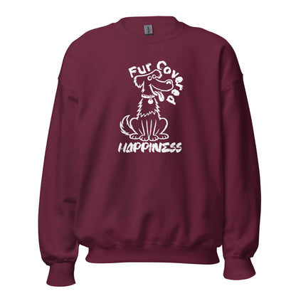 Fur Covered Happiness dog illustration printed on unisex crew neck sweatshirt