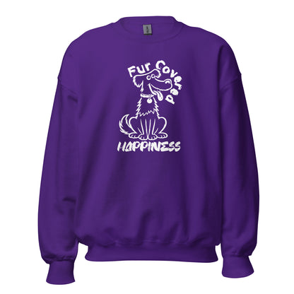 Fur Covered Happiness dog illustration printed on unisex crew neck sweatshirt