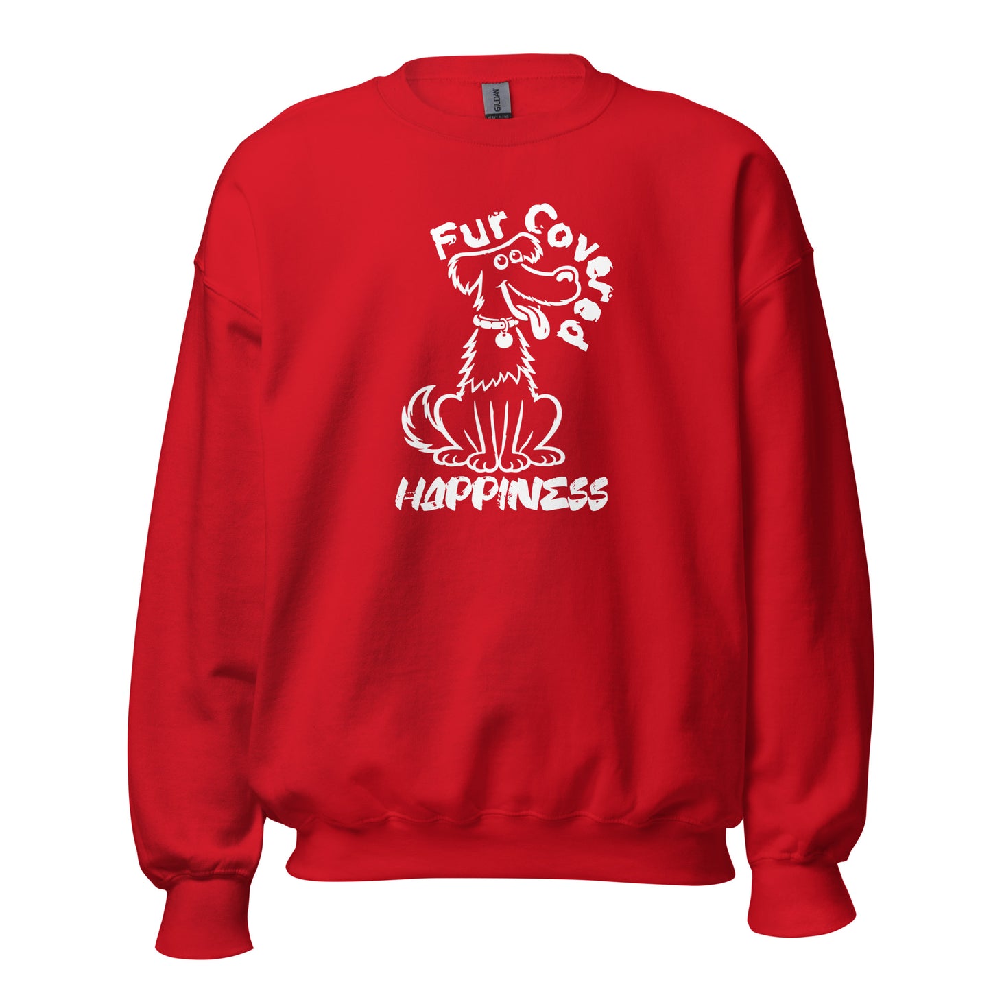 Fur Covered Happiness dog illustration printed on unisex crew neck sweatshirt