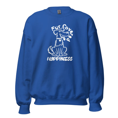 Fur Covered Happiness dog illustration printed on unisex crew neck sweatshirt