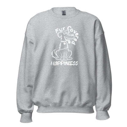 Fur Covered Happiness dog illustration printed on unisex crew neck sweatshirt