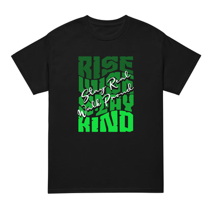 Unisex typography t-shirt with “Rise Wise Stay Kind” and “Stay Real Walk Proud” design, moisture-wicking sports tee by LostLogicCo Canada