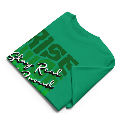 Unisex typography t-shirt with “Rise Wise Stay Kind” and “Stay Real Walk Proud” design, moisture-wicking sports tee by LostLogicCo Canada