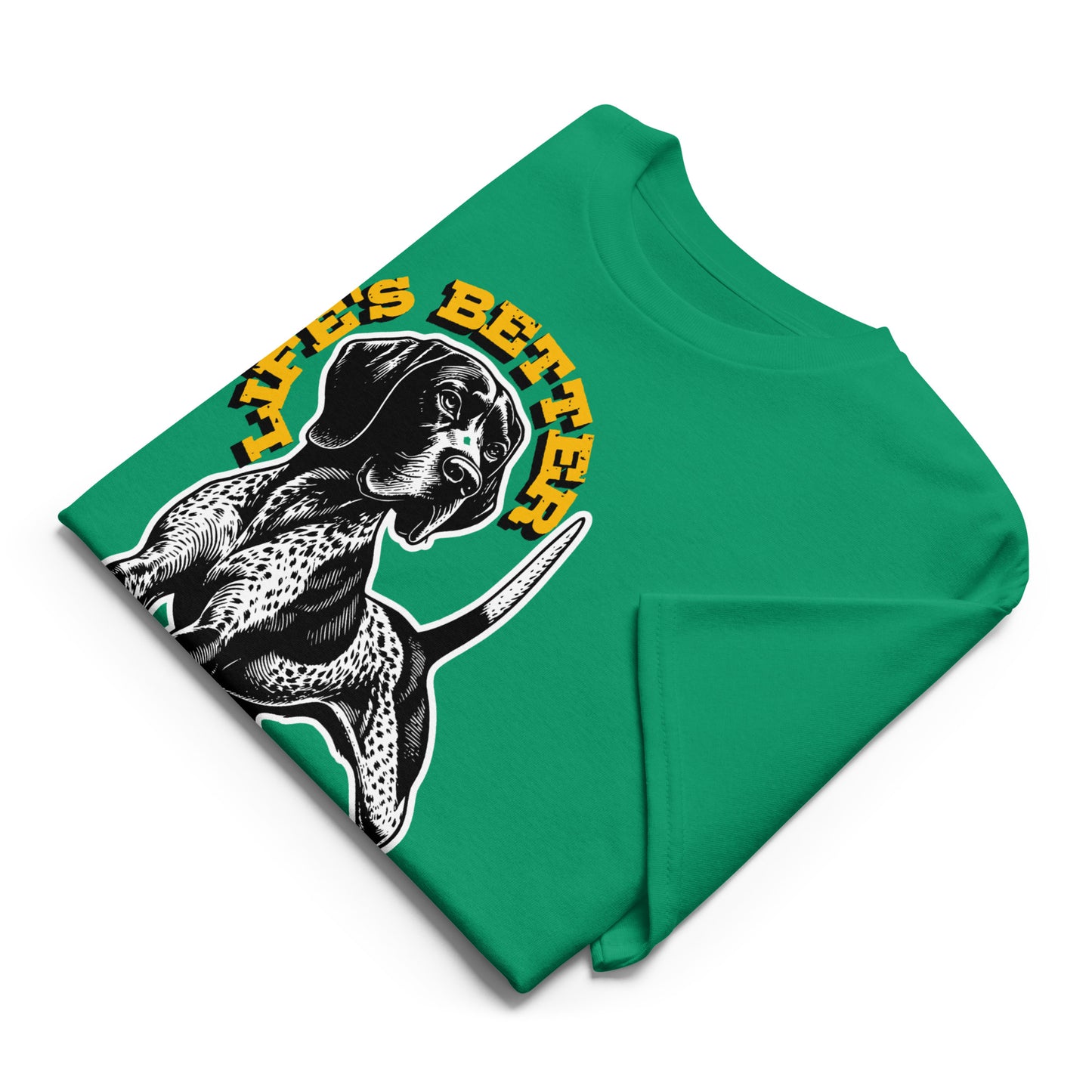 Unisex t-shirt with “Life’s Better With My Dog” graphic and paw print, pet lover tee by LostLogicCo Canada